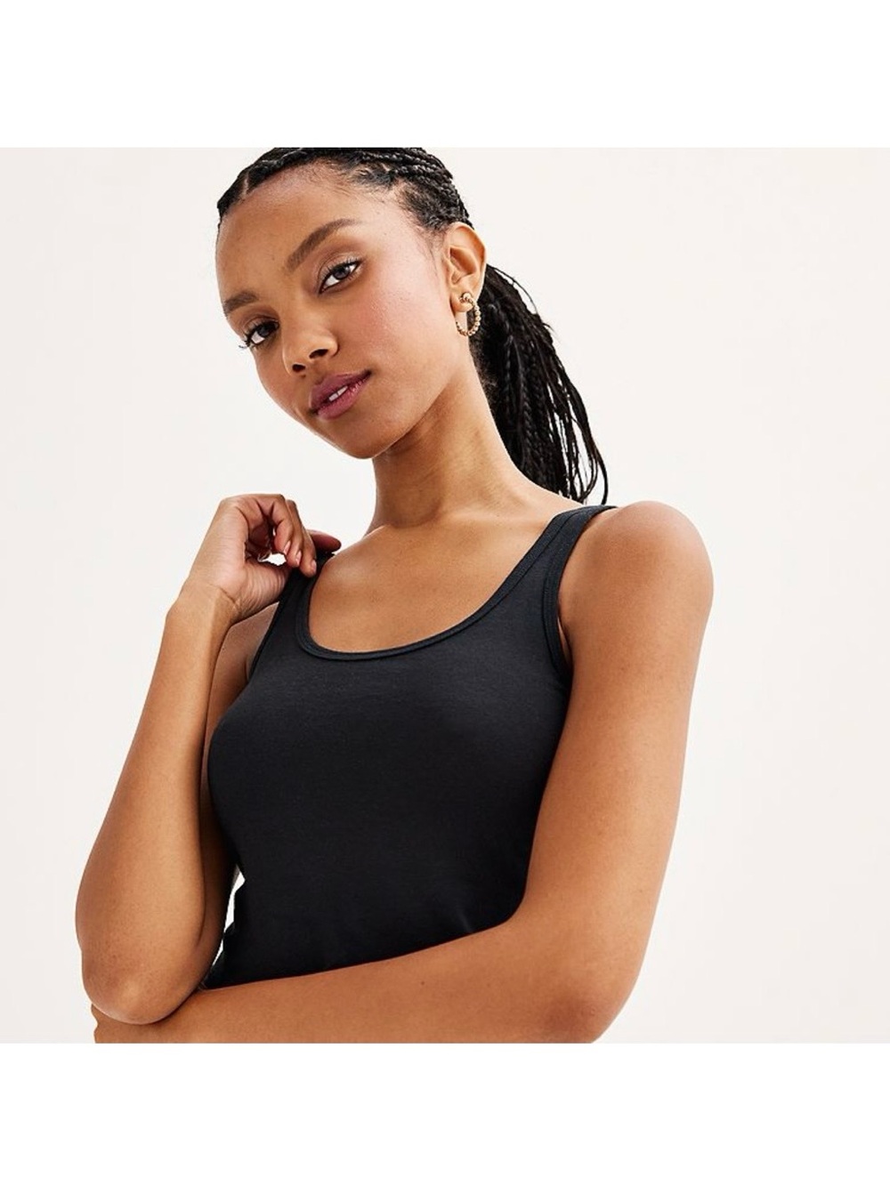 SO Juniors M Cropped Double Scoop Tank Top Black Luxe